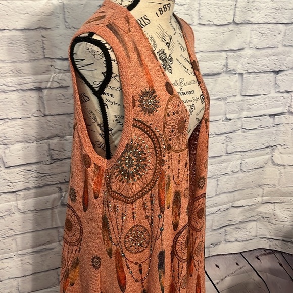 Vocal Peach Dream Catcher Knit Vest Cardigan NWT Western Size Large Rhinestones - Picture 5 of 10